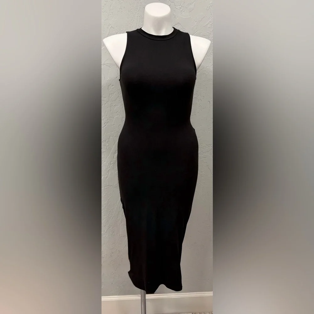 Fashion Nova Black Bodycon Midi Dress Open Back Ruched Club Party Dress Large - Picture 1 of 3